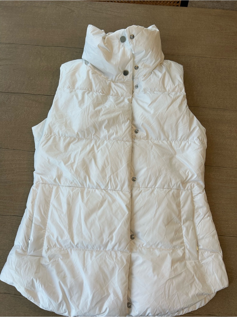 Athleta White Quilted Puffer Vest with High Collar